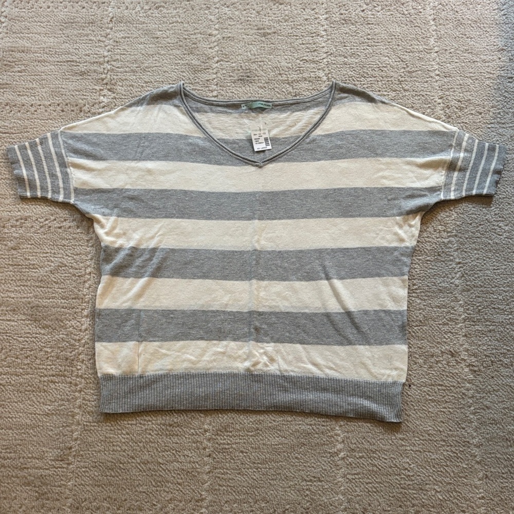 Maurices Heather Gray and Cream Striped V-Neck